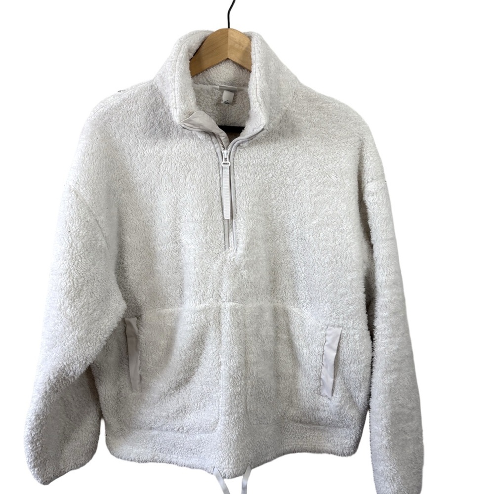 All in Motion White Sherpa Fleece 1/4 Zip Pullover Jacket Size M